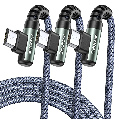 AINOPE Micro USB Cable, (3-Pack, 6.6ft/6.6ft/10ft) Micro USB Charging Cable Right Angle, High Speed Durable Nylon Braided Android Charger Compatible for Fire Tablet, Kindle, Samsung Galaxy S7 S6