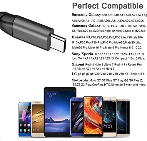 USB C Cable 3A Fast USB Type C Cable【2 Pack 6FT】Phone Charger Cord Fast Charging Cable for Samsung Galaxy S9/S8/A50/A51/A71/A20/A21/A20e/A10e/A11/S20,Note 20/9/8,LG Stylo 4/5 K51,LG V30/G6/G5,Moto Z.