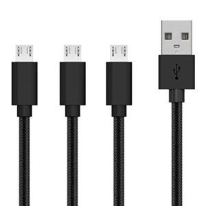 talk works micro usb cable 3 pack 6ft long android phone charger braided heavy duty fast charging cord for samsung galaxy s6 / s7, tablet, bluetooth speaker, wireless earbuds headphones – black