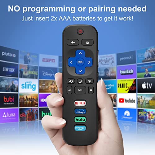 LOUTOC Replacement RC280 RC282 Compatible with TCL-Roku-TV-Remote, Universal TV Remote for Roku Hisense, Onn, Sharp, Philips TVs with Netflix, Disney Hulu, Primevideo Buttons