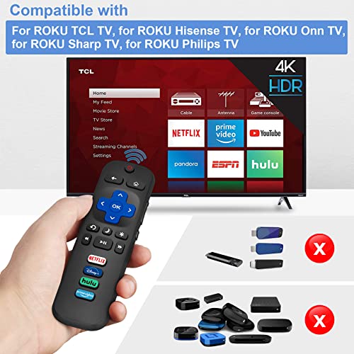 LOUTOC Replacement RC280 RC282 Compatible with TCL-Roku-TV-Remote, Universal TV Remote for Roku Hisense, Onn, Sharp, Philips TVs with Netflix, Disney Hulu, Primevideo Buttons