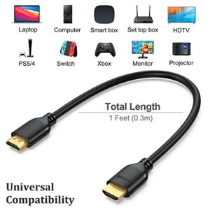 UVOOI Short HDMI Cable 1 Foot 2-Pack, 4K 1FT HDMI to HDMI Cable High Speed HDMI 2.0 Cord Supports 4K@60Hz, 2K, 1080P, HDCP 2.2, HDR, 3D, ARC & Ethernet