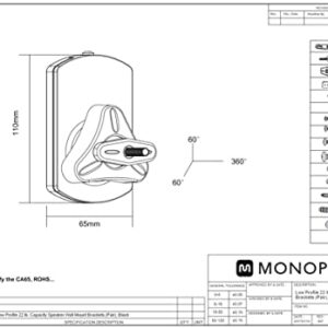 Monoprice Low Profile 22 lb. Capacity Speaker Wall Mount Brackets (Pair) Black