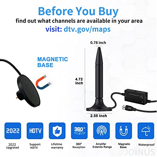 TV Antenna, 2023 Newest HDTV Indoor Digital TV Antenna 300 Miles Range with Amplifier Signal Booster 4K HD Free Local Channels Support All Television - 10ft High Performance Coax Cable