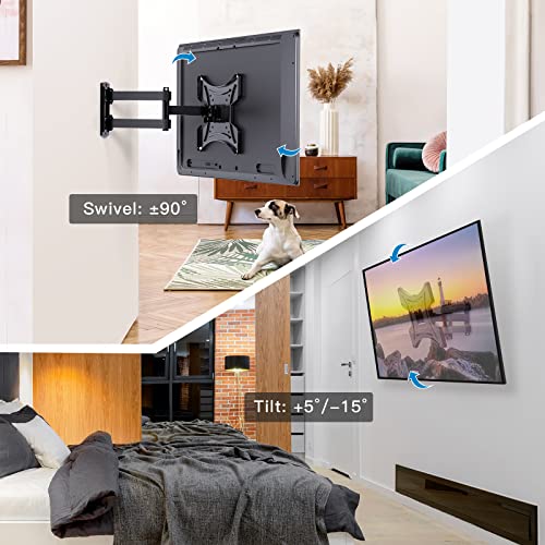 PERLESMITH TV Wall Mount for 13-42 Inch Flat or Curved TVs & Monitors, Full Motion TV Wall Mount with Articulating Arms Swivel Tilt Extends, Corner tv Bracket Max VESA 200x200 mm up to 44lbs, PSSFK1