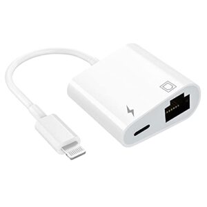 lightning to ethernet adapter, [apple mfi certified] 2 in 1 rj45 ethernet lan network adapter with charge port compatible with iphone/ipad/ipod, plug and play, supports 100mbps ethernet network