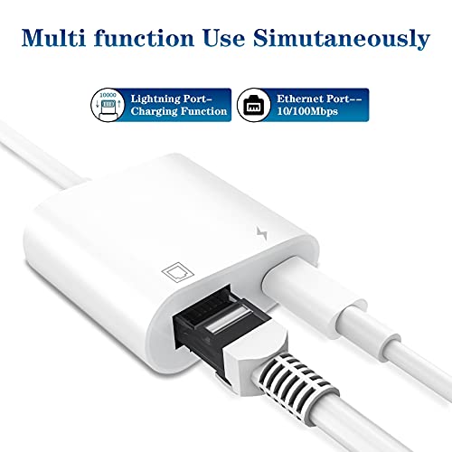 Lightning to Ethernet Adapter, [Apple MFi Certified] 2 in 1 RJ45 Ethernet LAN Network Adapter with Charge Port Compatible with iPhone/iPad/iPod, Plug and Play, Supports 100Mbps Ethernet Network