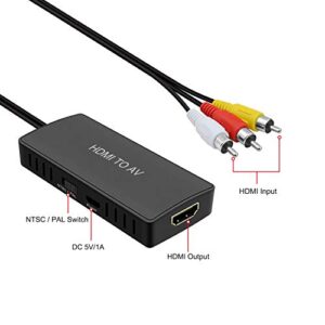 HDMI to AV Converter HDMI to RCA Composite Converter Adapter Compatible with Roku Stick Support PAL/NTSC, Support1080P (HDMI to AV Adapter)