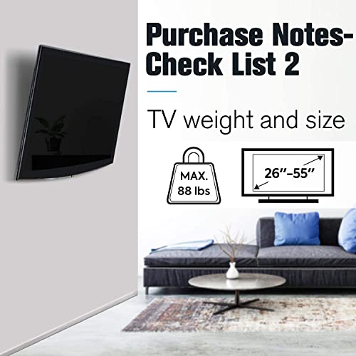 Mounting Dream Tilting TV Mounts for Most 26-55 Inch LED, LCD TVs up to VESA 400 x 400mm and 88 LBS Loading Capacity, TV Wall Mount with Unique Strap Design for Easily Lock and Release MD2268-MK