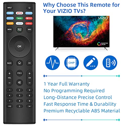 New Universal Remote for All VIZIO TVs, Including D-Series E-Series M-Series V-Series P-Series LED LCD HD 4K UHD HDR Smart VIZIO TVs. New Energy-Saving Function. 1 Year Full Warranty.