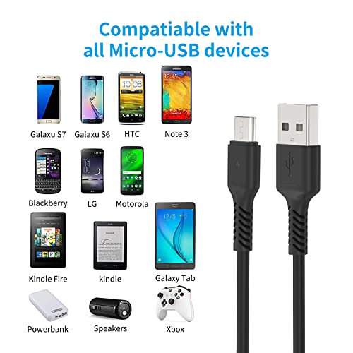 Short Micro USB Cable 1ft [5 Pack] USB 2.0 Micro USB Charging Cable Android Charger Cord for Samsung Galaxy S7 Edge S6 J7 Note 5 LG Kindle Sony PS4 TV Stick Smartphones (Black)