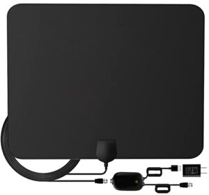 amplified hdtv indoor antenna long 250+ miles range signal reception- amplifier signal booster – support 4k 1080p all older tv + 16.5 ft coax hdtv cable/ac adapter