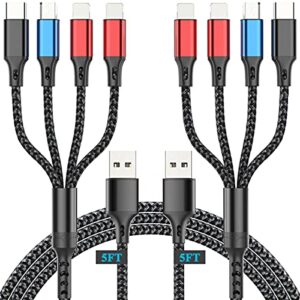 murnowy multi charging cable 3a (2pack 5ft) nylon braided universal 4 in 1 multiple ports devices usb fast charger cord with type c/micro usb connectors for phones tablets and more