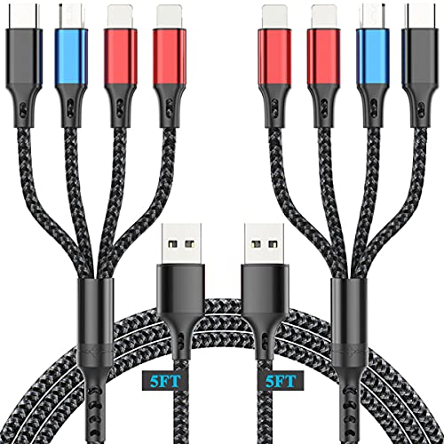 murnowy Multi Charging Cable 3A (2Pack 5FT) Nylon Braided Universal 4 in 1 Multiple Ports Devices USB Fast Charger Cord with Type C/Micro USB Connectors for Phones Tablets and More