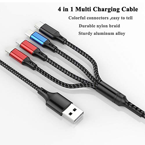murnowy Multi Charging Cable 3A (2Pack 5FT) Nylon Braided Universal 4 in 1 Multiple Ports Devices USB Fast Charger Cord with Type C/Micro USB Connectors for Phones Tablets and More
