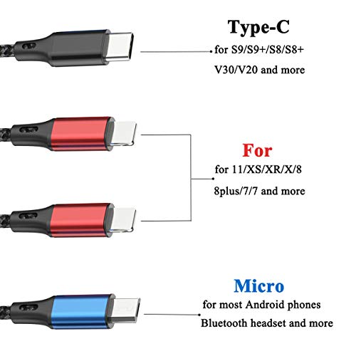 murnowy Multi Charging Cable 3A (2Pack 5FT) Nylon Braided Universal 4 in 1 Multiple Ports Devices USB Fast Charger Cord with Type C/Micro USB Connectors for Phones Tablets and More