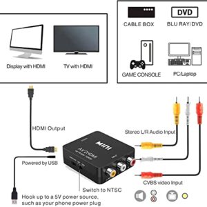 RCA to HDMI Converter, AV to HDMI,YUANLY 1080P RCA Composite CVBS AV to HDMI Video Audio Converter Adapter Supporting PAL/NTSC for PC Laptop Xbox PS4 PS3 TV STB VHS VCR Camera DVD