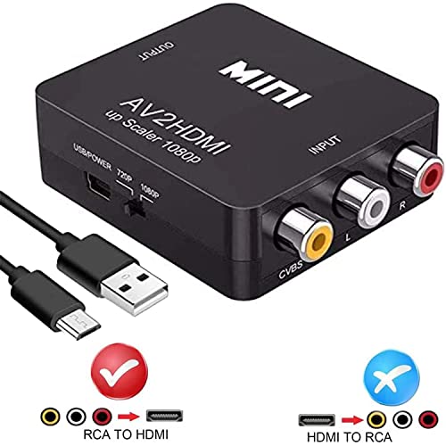 RCA to HDMI Converter, AV to HDMI,YUANLY 1080P RCA Composite CVBS AV to HDMI Video Audio Converter Adapter Supporting PAL/NTSC for PC Laptop Xbox PS4 PS3 TV STB VHS VCR Camera DVD