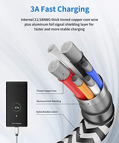 USB C Cable Fast Charging 3A 5-Pack (3.3/6.6/10FT) Nylon Braided USB Type C Cable Fast Charging Cord Compatible Samsung Galaxy S10 S9 S8 S20 Plus A51 A11,Note 10 9 8,Moto Z Z3,LG G7 G8,USB C Charger