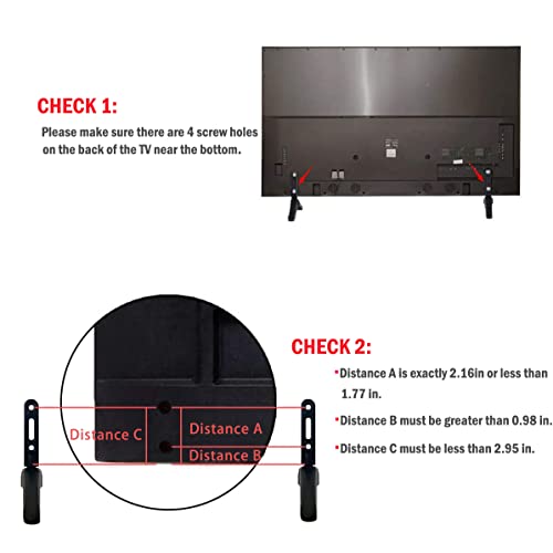 Universal TV Stand, Base Table Top TV Stand, TV Legs, TV Pedestal Feet for Vizio Samsung LG TCL Televisions with Mounting Holes Distance 2.16in/5.5cm or Within 1.77in/4.5cm