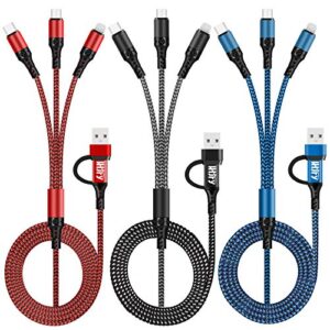 lhjry 6 in 1 multi charging cable 3pack 4ft multiple charge cord usb a/c to phone usb c micro usb connector charging cord compatible with cell phones tablets and more – (red,black,blue)
