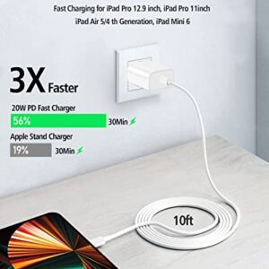 10FT iPad Charger Cord, 20W USB C Fast Charger with Long Charging Cable for iPad Pro 12.9 6th/5th/4th/3rd, 11 inch 4th/3rd/2nd/1st, iPad 10th Generation, iPad Air 5th/4th Generation, iPad Mini 6