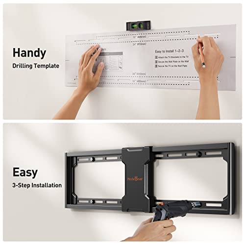 Perlegear Tilt TV Wall Mount for Most 37-75 inch TVs up to 132 lbs, Low Profile Tilting TV Mount Wall Bracket for Flat or Curved TVs, Fits 24”/18”/16” Studs, Max VESA 600x400mm, UL-Listed, PGLT2