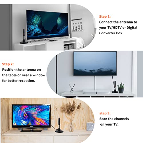 HD Digital TV Antenna Small Indoor Outdoor Antennas Includes Magnetic Base and 360° Reception Support Smart 4K 1080P Fire TV and All Older TV's HDTV Television for Free Local Channels -10ft Coax Cable