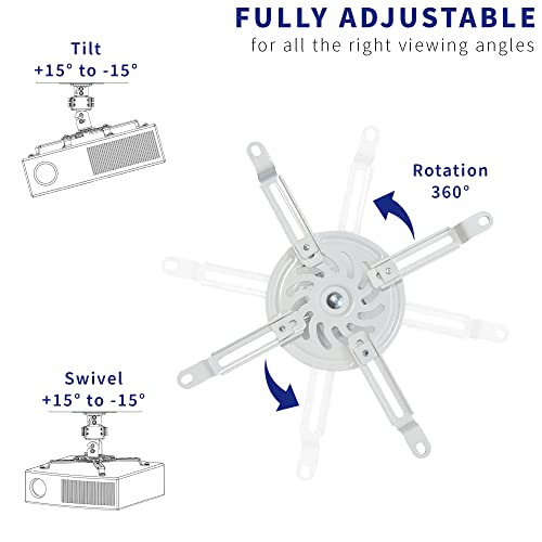 VIVO Universal Adjustable Ceiling Projector Mount for Regular and Mini Projectors with Extending Arms, White, MOUNT-VP01W