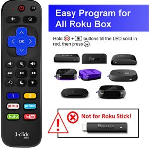 1-clicktech Remote for Roku TV w/SIX Programmable HotKeys, for TCL Hisense Onn Sharp Sanyo Hitachi Element Insignia Westinghouse Magnavox LG Roku TVs or Roku Box【NOT for Stick】