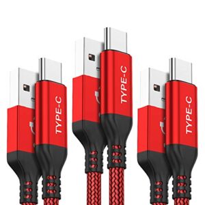 akoada usb c cable, 3-pack (10ft+6.6ft+3.3ft) usb a to usb-c fast charger nylon braided cord compatible with samsung galaxy note 20 10 s21 s20 s10 plus,lg v50 v40 g8 thinq,moto z z3,switch (red)