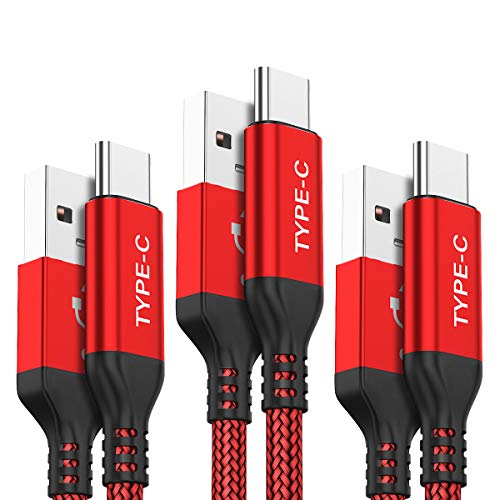 AkoaDa USB C Cable, 3-Pack (10ft+6.6ft+3.3ft) USB A to USB-C Fast Charger Nylon Braided Cord Compatible with Samsung Galaxy Note 20 10 S21 S20 S10 Plus,LG V50 V40 G8 Thinq,Moto Z Z3,Switch (Red)