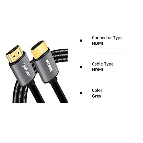 Toptrend 4K HDMI Cable 12ft, CL3 Rated 18Gpbs High Speed HDMI 2.0 Cable Supports 1080p, 3D, 2160p, 4K 60Hz UHD, HDR, 30AWG HDMI Cord, Compatible with HDTV, Xbox, Blue-ray Player, PS3, PS4, PC