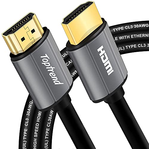 Toptrend 4K HDMI Cable 12ft, CL3 Rated 18Gpbs High Speed HDMI 2.0 Cable Supports 1080p, 3D, 2160p, 4K 60Hz UHD, HDR, 30AWG HDMI Cord, Compatible with HDTV, Xbox, Blue-ray Player, PS3, PS4, PC