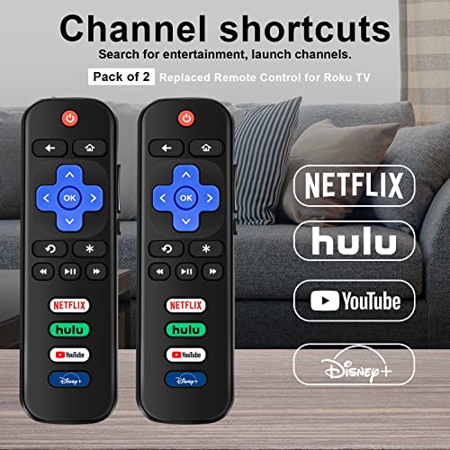 (Pack of 2) Replaced Remote Control for Roku TV, Compatible with TCL Roku/Hisense Roku/Element Roku/Insignia Roku/JVC Roku/Onn Roku/Philips Roku/RCA Roku/Sharp Roku/Westinghouse Roku Series Smart TVs