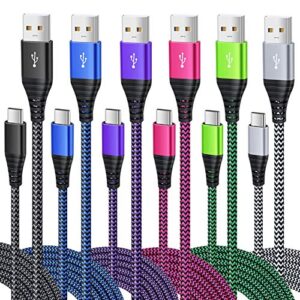 usb type c charger cable, besgoods 6-pack 10ft usb c cable fast charging braided type c charger cord for galaxy note 8 9 s8 s9 s10 a13 a12 a03s, pixel – black white blue green purple rose