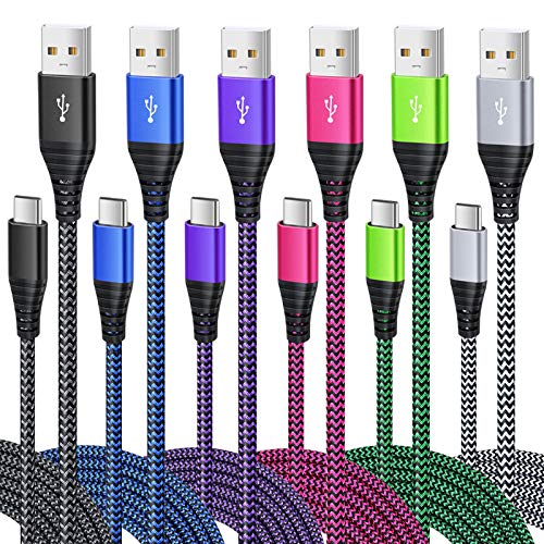 USB Type C Charger Cable, Besgoods 6-Pack 10ft USB C Cable Fast Charging Braided Type C Charger Cord for Galaxy Note 8 9 S8 S9 S10 A13 A12 A03s, Pixel - Black White Blue Green Purple Rose