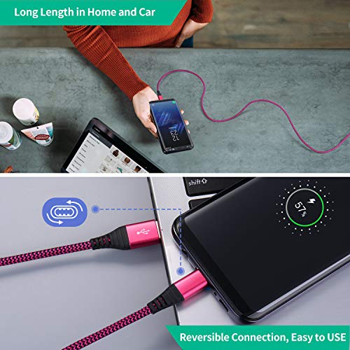 USB Type C Charger Cable, Besgoods 6-Pack 10ft USB C Cable Fast Charging Braided Type C Charger Cord for Galaxy Note 8 9 S8 S9 S10 A13 A12 A03s, Pixel - Black White Blue Green Purple Rose
