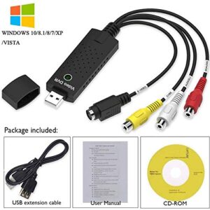 AIFUSI USB 2.0 Audio/Video Converter, VHS to Digital Converter, Video Capture Card VCR TV to DVD Converter for Mac, PC Support Windows 2000/10 / 8/7 / Vista/XP/Android