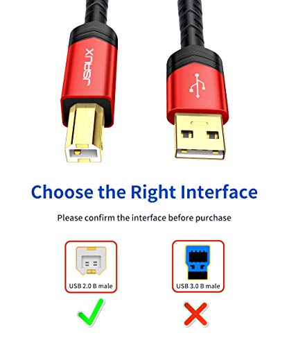 JSAUX Printer Cable, 10FT USB Printer Cable USB 2.0 Type A Male to B Male Scanner Cord USB B Cable High Speed for HP, Canon, Epson, Dell, Brother, Lexmark, Xerox, Samsung etc and Piano, DAC