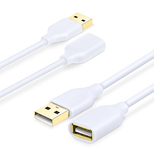 USB Extension Cable White, Costyle 2-Pack 2.0 6ft/2m USB Type A Male to A Female Extension Cord White USB Cable Extender with Gold-Plated Connectors