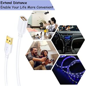 USB Extension Cable White, Costyle 2-Pack 2.0 6ft/2m USB Type A Male to A Female Extension Cord White USB Cable Extender with Gold-Plated Connectors