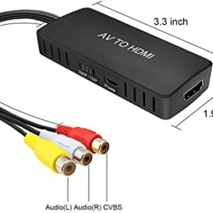 BD&M RCA to HDMI Converter, Composite to HDMI Adapter AV to HDMI Support 1080P PAL/NTSC Compatible with PS one, PS2, PS3, STB, Xbox, VHS, VCR, Blue-Ray DVD Players