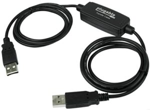 plugable usb 2.0 transfer cable, unlimited use, transfer data between 2 windows pc’s, compatible with windows 11, 10, 7, xp, bravura easy computer sync software included
