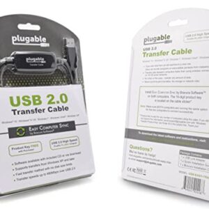 Plugable USB 2.0 Transfer Cable, Unlimited Use, Transfer Data Between 2 Windows PC's, Compatible with Windows 11, 10, 7, XP, Bravura Easy Computer Sync Software Included