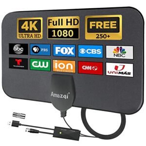 TV Antenna Indoor- 4K Amplified Digital TV Antenna 250+ Miles Long Range - with Signal Amplifier Support 1080p Freeview HDTV - Work with Fire TV Stick Samsung Sony LG All Types Older TV