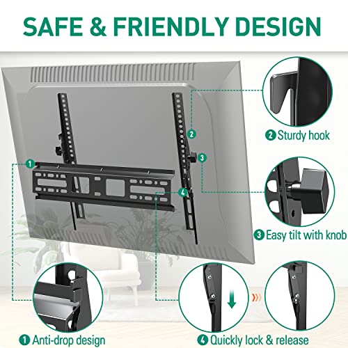 Tilting TV Wall Mount Bracket, Universal TV Mount Low Profile for 26-55 Inch Flat Screen TVs, Ultra Slim, Easy to Install with Tilting Knob, Fits 12"/16" Studs, Max VESA 400x400mm, 99 lbs. ELIVED