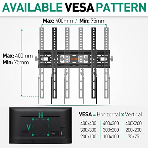 Tilting TV Wall Mount Bracket, Universal TV Mount Low Profile for 26-55 Inch Flat Screen TVs, Ultra Slim, Easy to Install with Tilting Knob, Fits 12"/16" Studs, Max VESA 400x400mm, 99 lbs. ELIVED