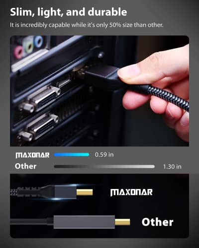 Maxonar VESA Certified DisplayPort 2.1 Cable, 16K DisplayPort Cable 2.0 Supports 80Gbps,16K@60Hz, 10K@60Hz, 8K@60Hz, 4K@165Hz, HDR, HDCP 2.2, 3D, ARC for Gaming Monitor, TV, PC, Laptop(6.6FT/ 2M)