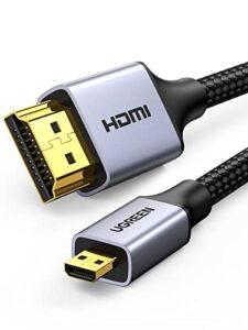 ugreen 4k micro hdmi to hdmi cable 6.6ft, aluminum shell braided high speed 18gbps,4k 60hz hdr 3d arc compatible with gopro hero 7 6 5 raspberry pi 4 sony a6000 a6300 camera nikon b500 yoga 3 pro